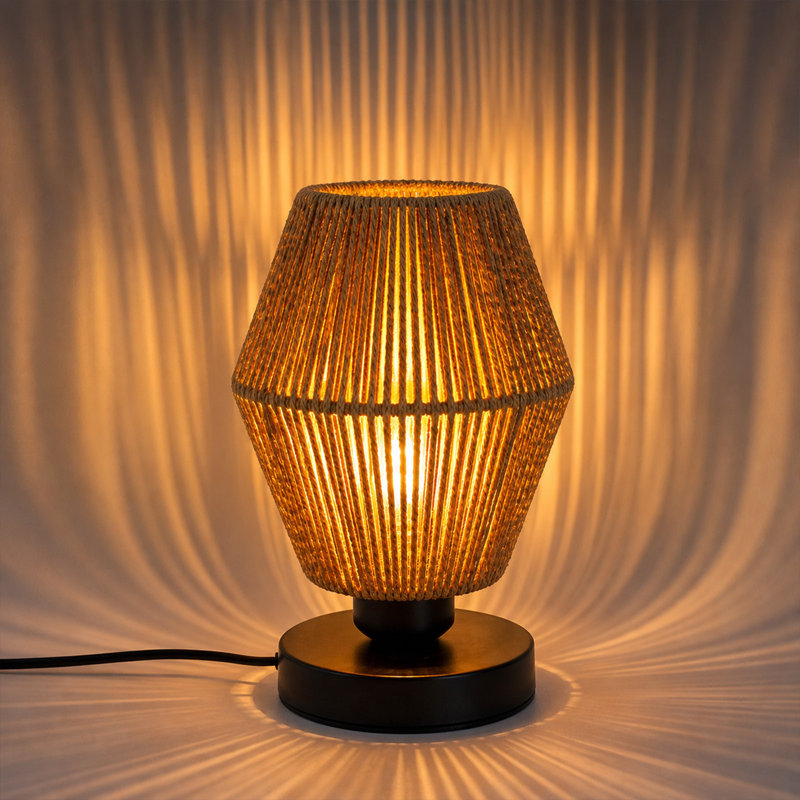 Night Light Hemps Rope Hand Woven Table Lamp Straight Plug Warm Light Desk Lamp