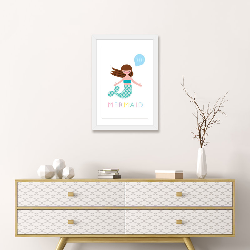 Sirène - impression d'art graphique, H 24 po x l 16 po x P 1 po, Papier encadré blanc, Blanc
