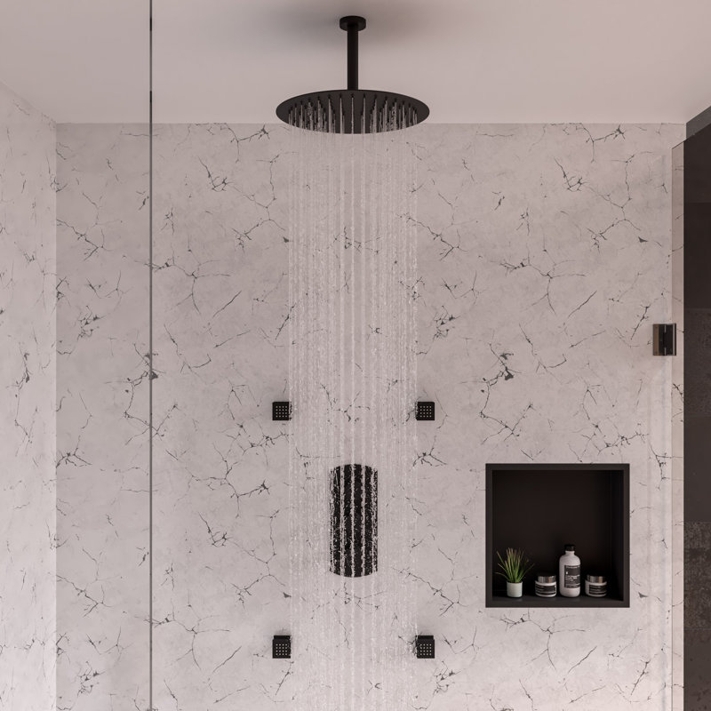Black Matte Wall-Mounted 3-Way Thermostatic Shower Valve