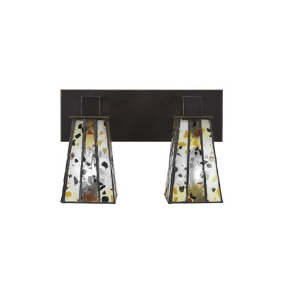 Alimzhan 2 Light Bath Bar Shown In Dark Granite Finish With 5" Square Fiesta Art Glass