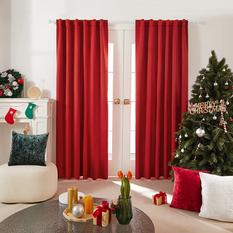 Taburao Back Tab Room Darkening Curtain Pair, 42" W x 45" L, True Red