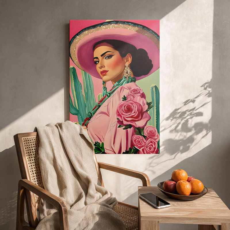 «Eclectic Studio», art mural sur toile tendu «Pink Sombrero mexicain», 12 * 8 pouces (30 * 20 * 2cm)