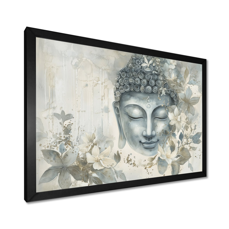 Bouddha gris murmurant le chemin du bouddhisme III - art mural bouddhisme, H 12 po x l 20 po, Noir
