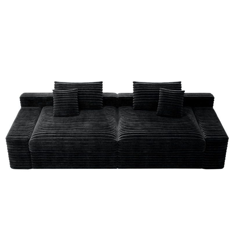Canapé modulaire en velours côtelé moelleux 2 pièces sans assemblage, noir