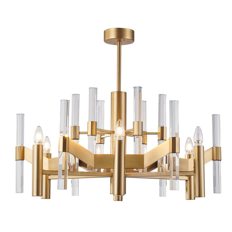 Lustre en cristal 2 lumières Modern, Laiton antique