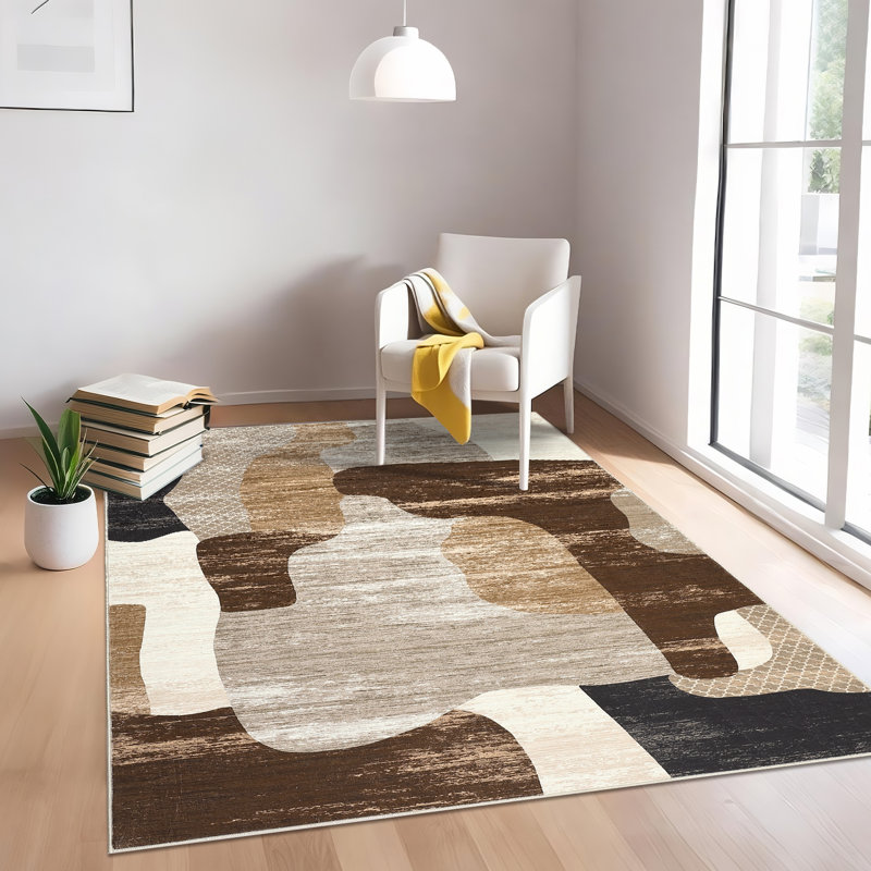 Modern Abstract Area Rugs Living Room Rug, Machine Washable Non Slip Rug for Bedroom, Low Pile Contemporary Floor Carpet for Dining Room Home Office, Foldable Thin Mat