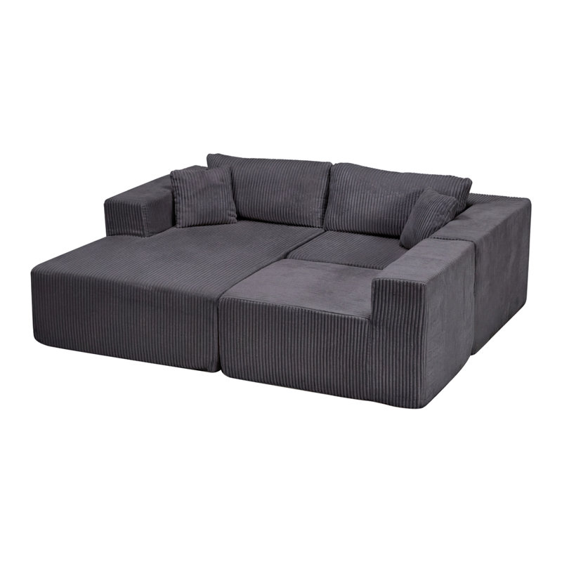 Canapés modulaires modernes en forme de L, sans structure apparente et recouverts de tissu, avec méridienne, Antique Grey