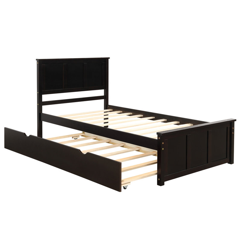 Lit simple avec lit gigogne gris amovible, Espresso