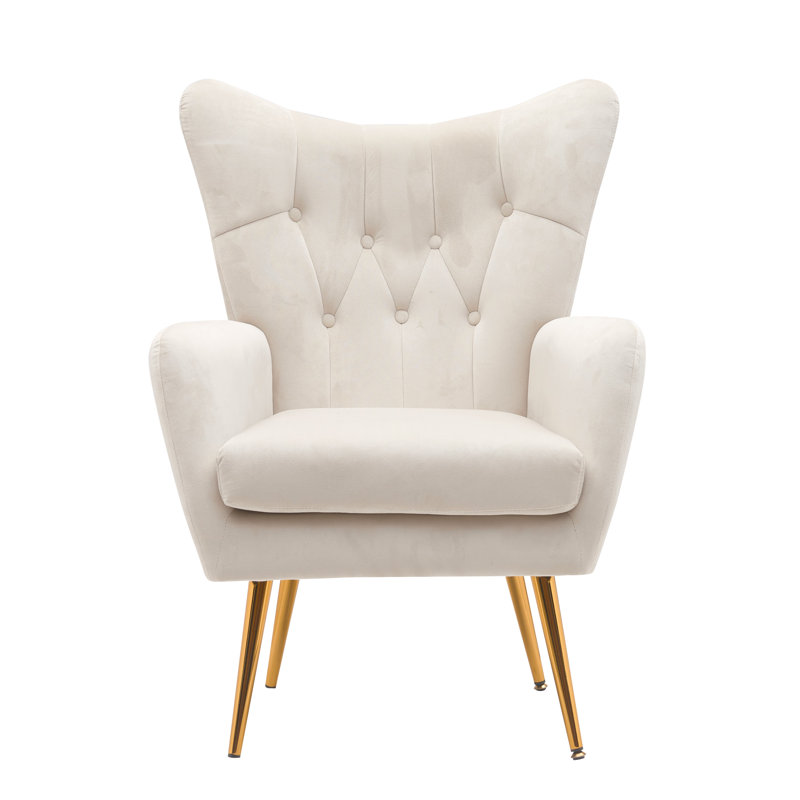 Agne Velvet Wingback Chair, White Velvet