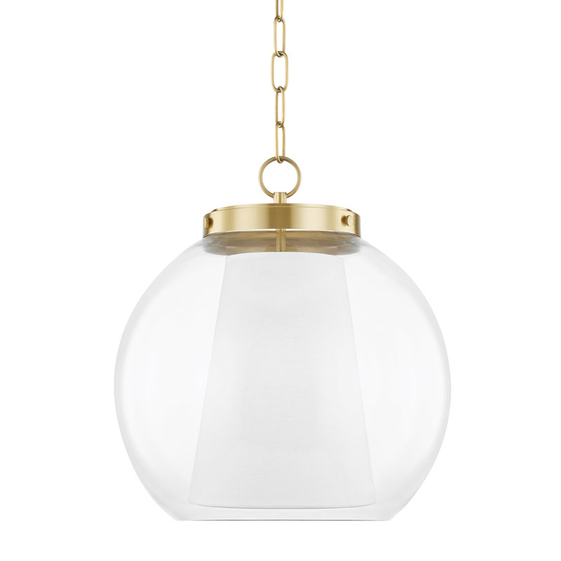 Luminaire suspendu en forme de dôme à 1 lumière Dunwell, Laiton vieilli, H 16,5 po x l 15 po x P 15 po