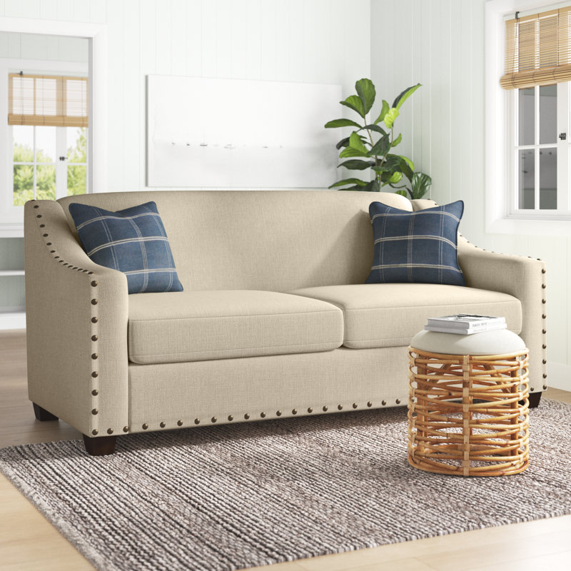 Allard 77'' Upholstered Sofa, Oatmeal Revolution Performance Fabric, Memory Foam, Queen