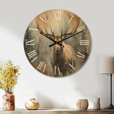 Animal Wooden Wall Clock – Majestic Moose in Forest