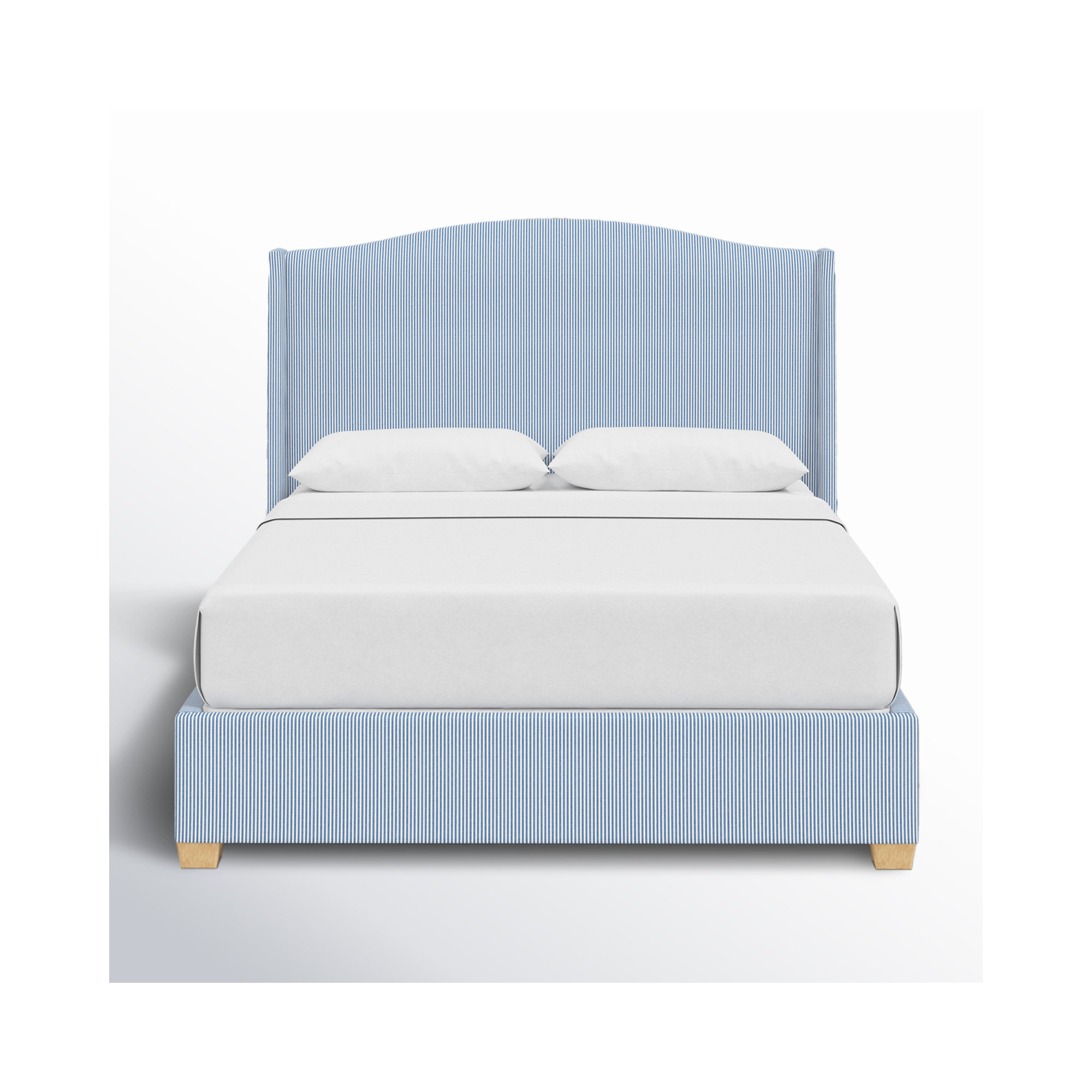 Allis Upholstered Wingback Bed, Queen, Prep Stripe Blue