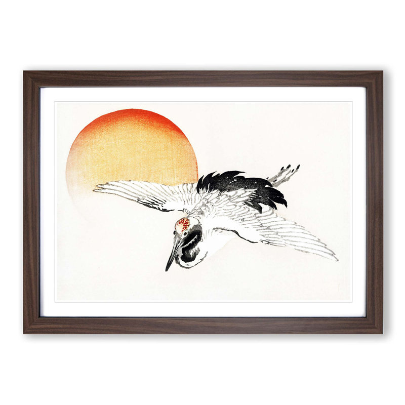 Bird Flying During Sunset by Kono Bairei - Picture Frame Painting Print on Paper, Walnut Framed, 45cm H x 63cm W x 2cm D