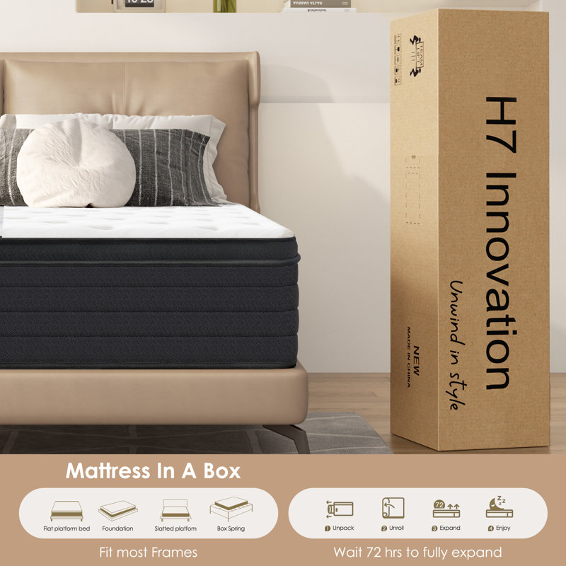 Aylward Medium Firm Hybrid Pillow Top Mattress With Memory Foam, 10", Queen