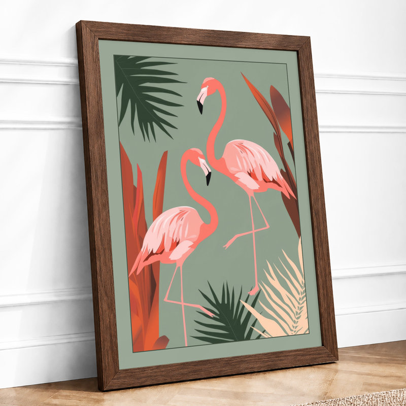 Flamingo Garden Tropical - Framed Print, Walnut, A3 - 42.0 x 29.7 cm