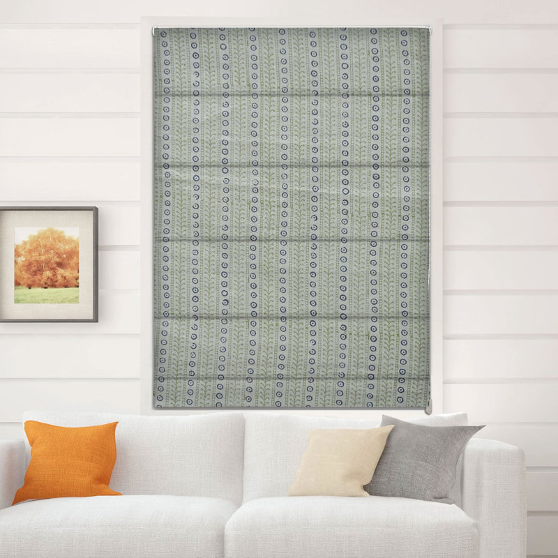 Fabdivine 100% Blackout Pure Linen Roll Up Roman Shade with Block Print Floral for Window Treatments, Ideal for French Doors, Blinds for Kitchen Purple, Room Darkening, Ethnic Lehriya