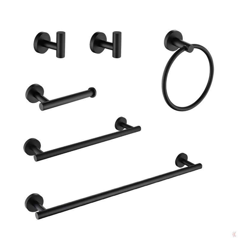 6 Piece Stainless Steel Bathroom Towel Rack Set Wall Mount, 1.92" H x 23.6" W x 3" D, Black