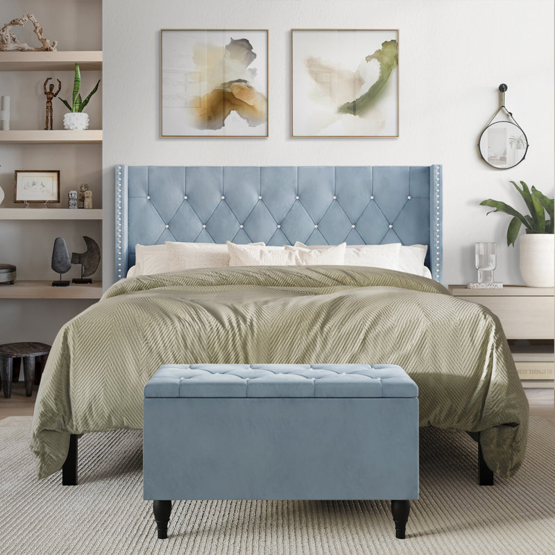 Falaq Solid Wood Piece Bedroom Set, King, Blue