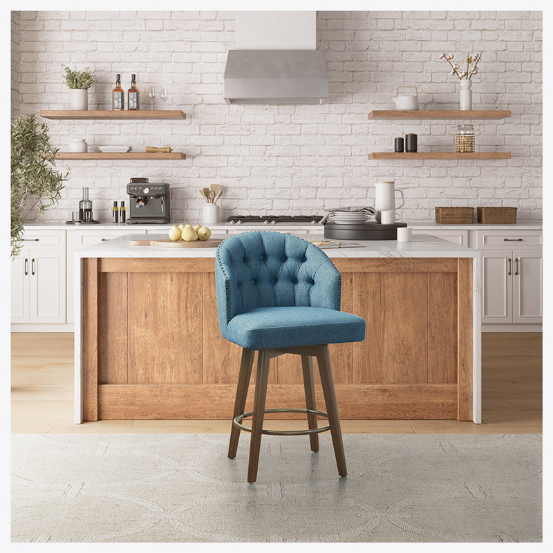 Tabouret de comptoir pivotant rembourré à 360 degrés, H 26 po, Bleu