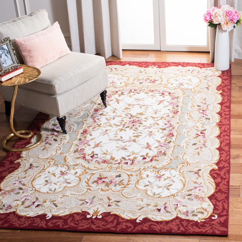 Brayton Hand Hooked Wool Pile Floral Rug, Rectangle 5'3" x 8'3"