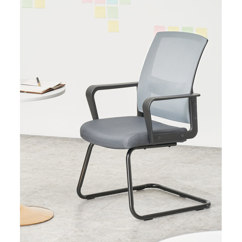 Sleek Gray Mesh Metal Office Guest Chair with Lumbar Support