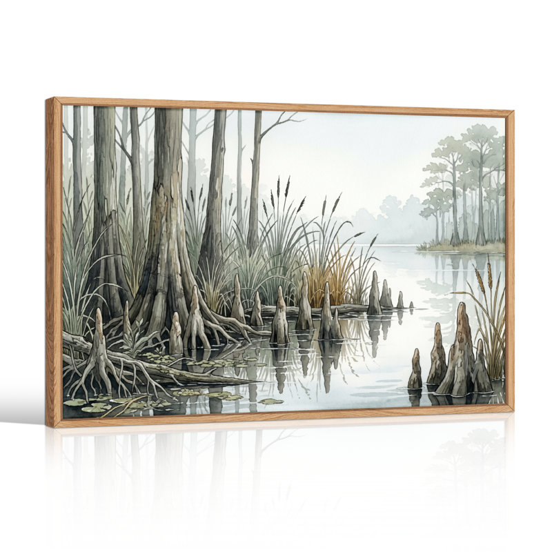 Ensemble de 1 tableau sur toile représentant un paysage marécageux, 24"H x36"W, Natural