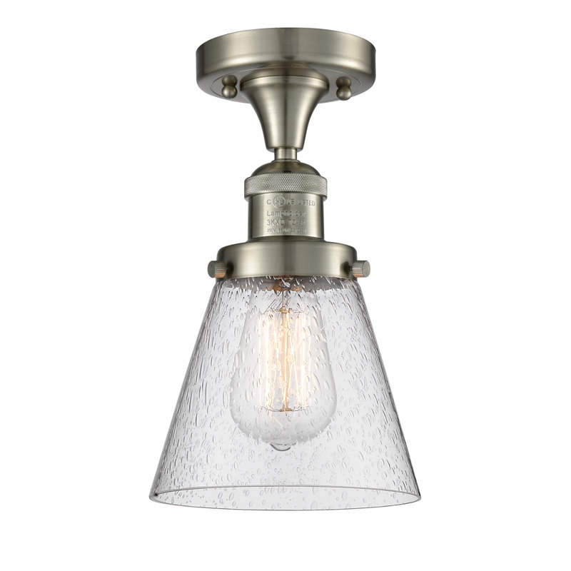 Plafonnier semi-encastré 1 lumière Cone, Ampoule à DEL rétro de 6 watts, Grainé, Nickel satiné brossé