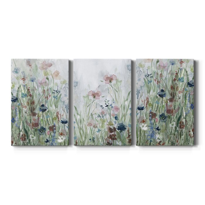 Lark Manor Wildflower Fields Framed On Canvas 3 Pieces Multi-piece 