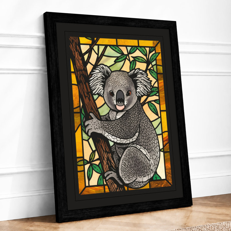 Stained Glass Koala Modern - Framed Print, A2 - 59.4 x 42.0 cm, Black