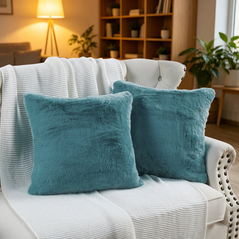 Housse de coussin lourd en fausse fourrure, H 20 pi x l 20 pi, Bleu argenté