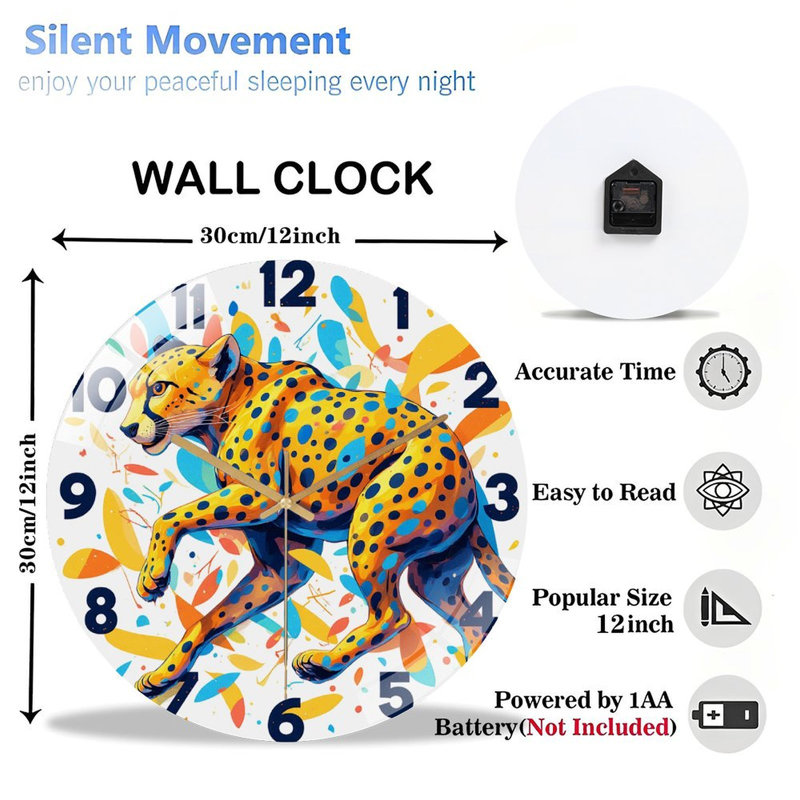 Horloge murale colorée léopard 12 po