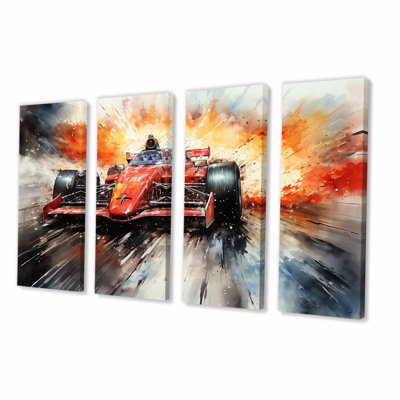 Formula One Speed Car Speedway Fury II - Race Tracks 4 Piece Wall Art Decor Set