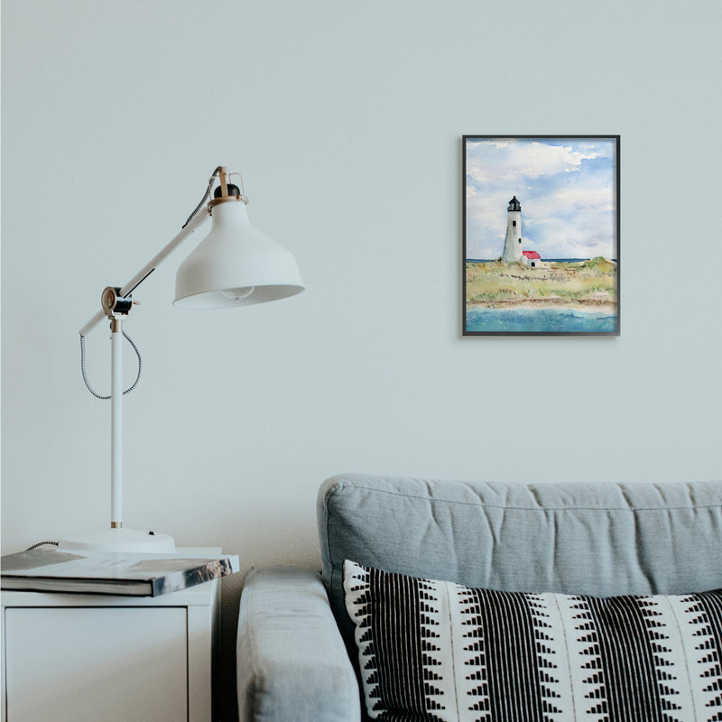 Phare sur la péninsule, paysage côtier doux, Giclée encadrée noir minuit, H 14 po x l 11 po