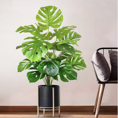 Plantes artificielles Monstera 24 feuilles 80cm, 32 pouces en plastique pour la décoration intérieure de la maison pour le bureau à domicile
