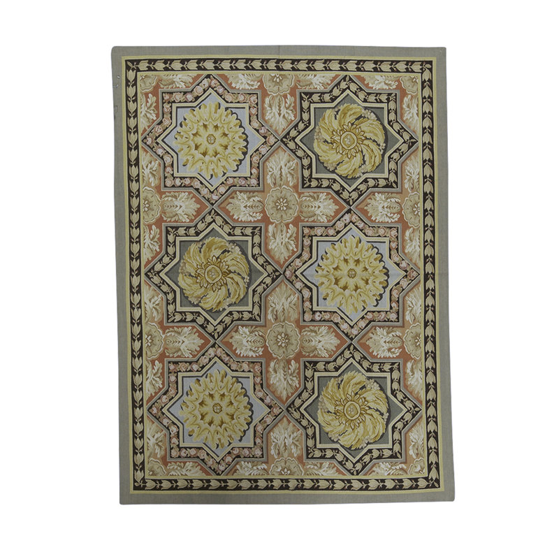 Hand-Knotted High-Quality Multi-Colored and Rust Area Rug