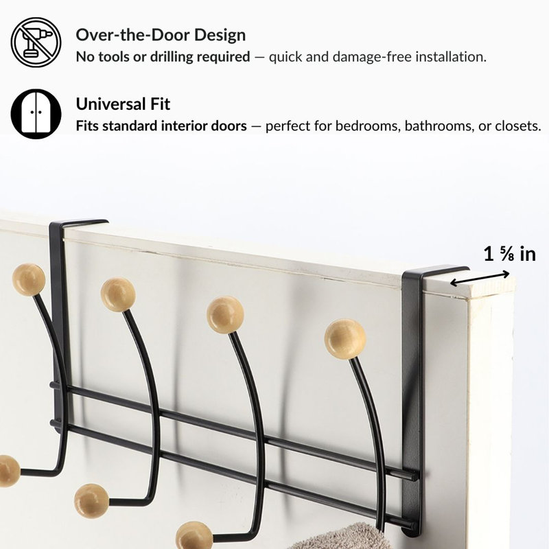 8-Hook Over-The-Door Hook Rack, Black/Natural