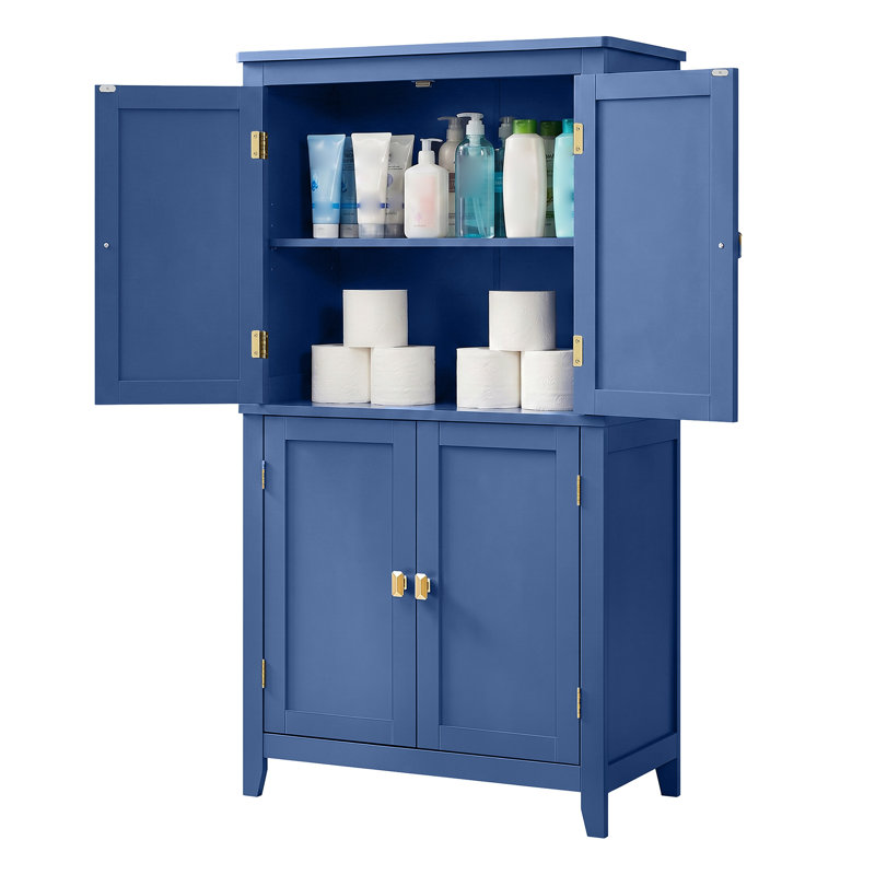 Arhavi 43.3" H 4-Door Floor Storage Cabinet with Adjustable Shelves, Blue/Gold