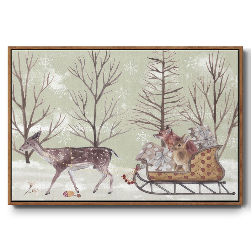 Christmas Time II, toile tendue avec châssis, H 25 po x l 37 po x P 1,5 po, Papier encadré noyer flottant