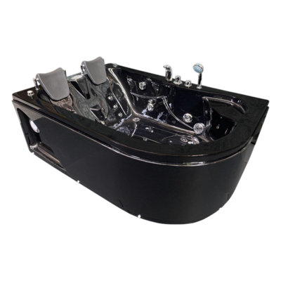 BLACK HAVANA 67" x 45" 2-Person Black Corner Whirlpool Bathtub with Heater & 15 Jets