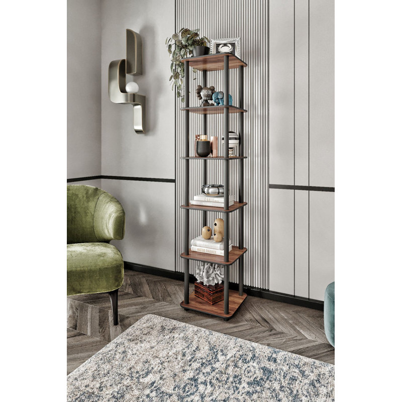 Modern Walnut Bookshelf, 67.0 x 13.4 x 13.4 Inches | 100% MDF with Compressed Kraft Legs | Stylish Industrial Design for Home or Office | Perfect for Storage & Display, Durable & Elegant Appearance