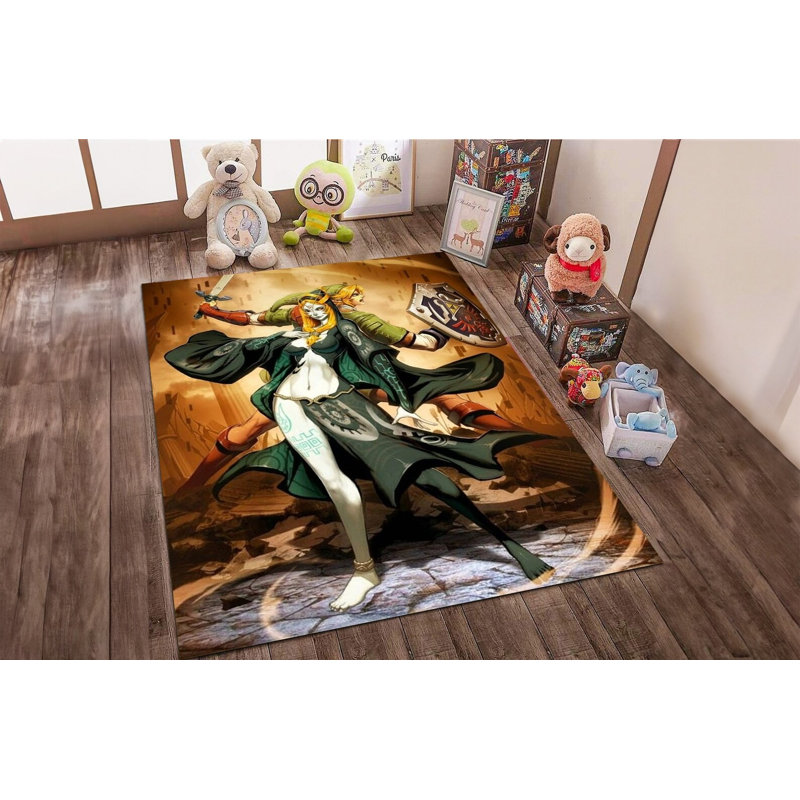 Tapis rectangulaire en chenille tricoté à la main en brun / vert