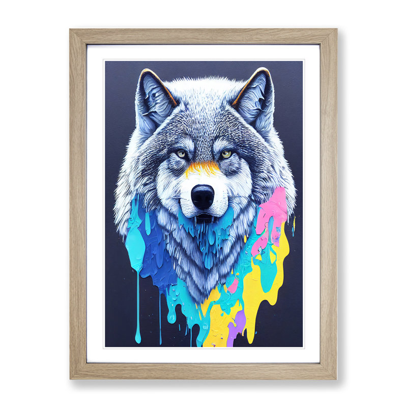 Wolf Paint Drips No.2 Abstract - Wall Art, 46cm H x 34cm W x 2cm D, Oak Framed Paper