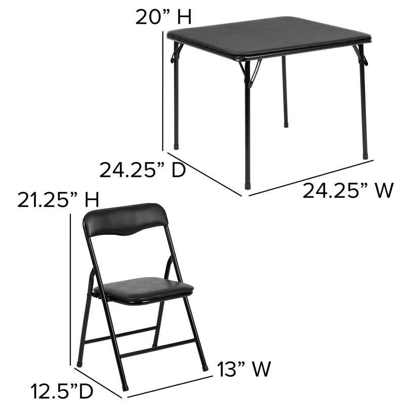 Kids Colorful 5 Piece Folding Table and Chair Set, Black