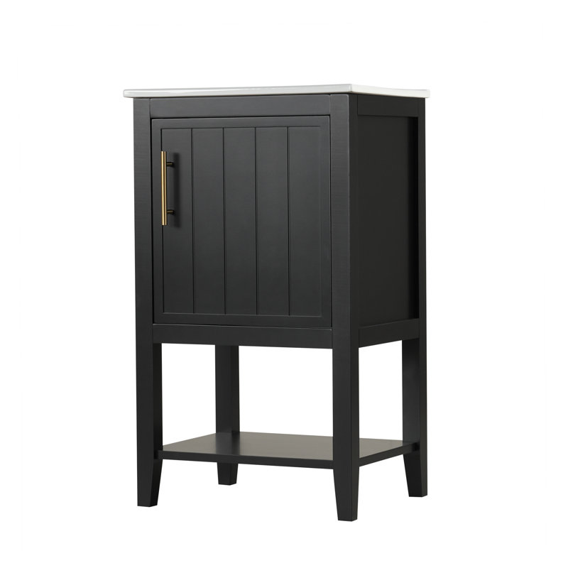  Basey 20'' Single Bathroom Vanity With Ceramic Top, Black