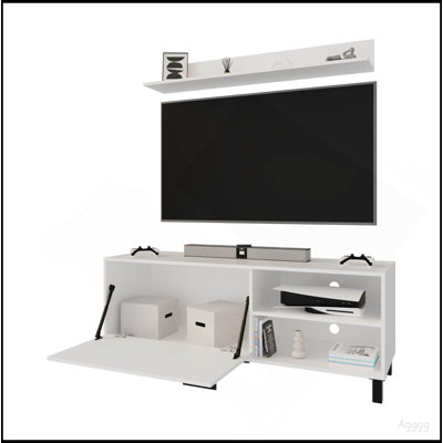 Meuble télé blanc avec rangement ouvert en mélamine