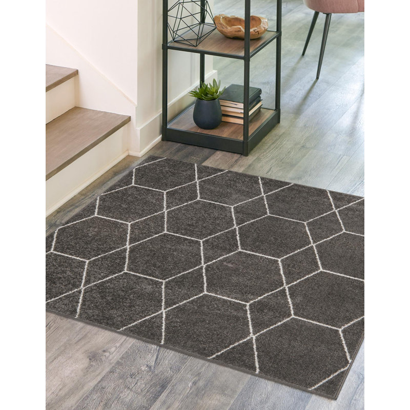 Tapis géométrique Debrodie, Carré 7 pi 10 po, Gris foncé