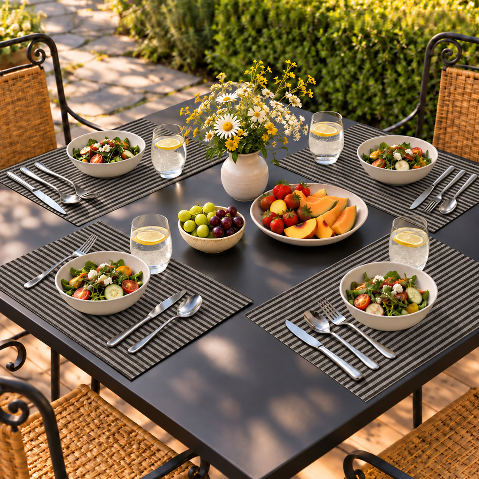 100% Linen Striped Placemat, Chocolate