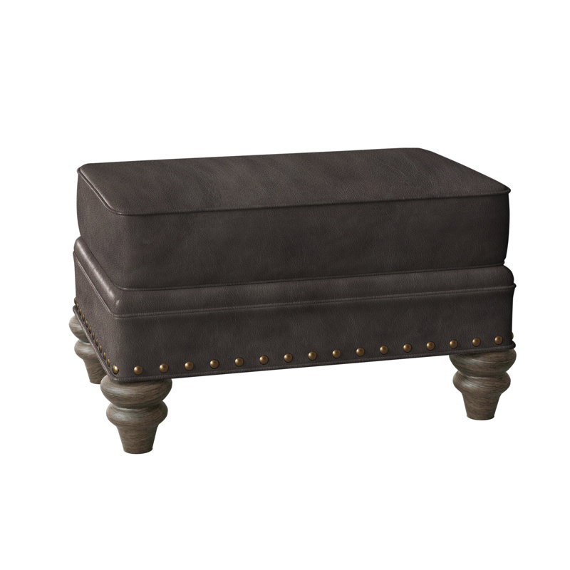 Carrado Leather Ottoman, Anilina Hunter Genuine Leather, Cobblestone, French Natural