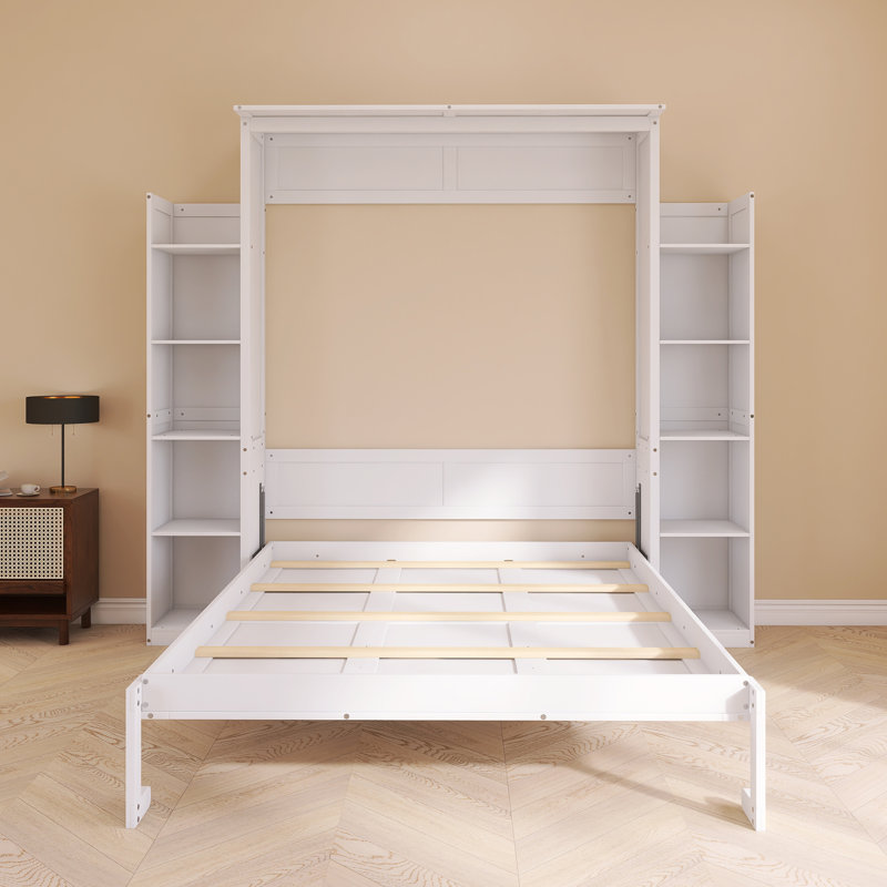 Lit escamotable en bois massif, Naturel, Grand lit